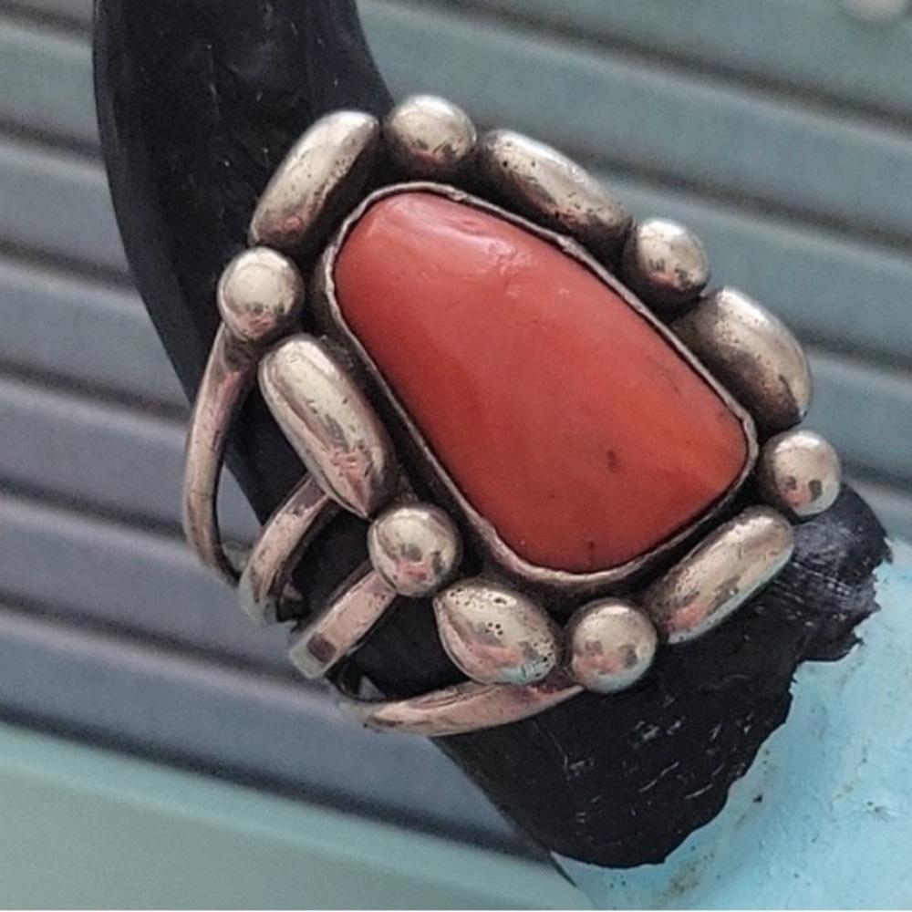 Beautiful Coral and Sterling Silver Ring